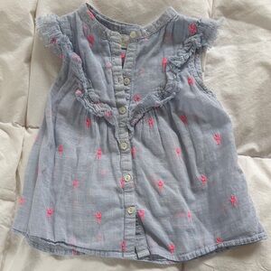 Zara Kids Light Blue Top with Pink Cactus